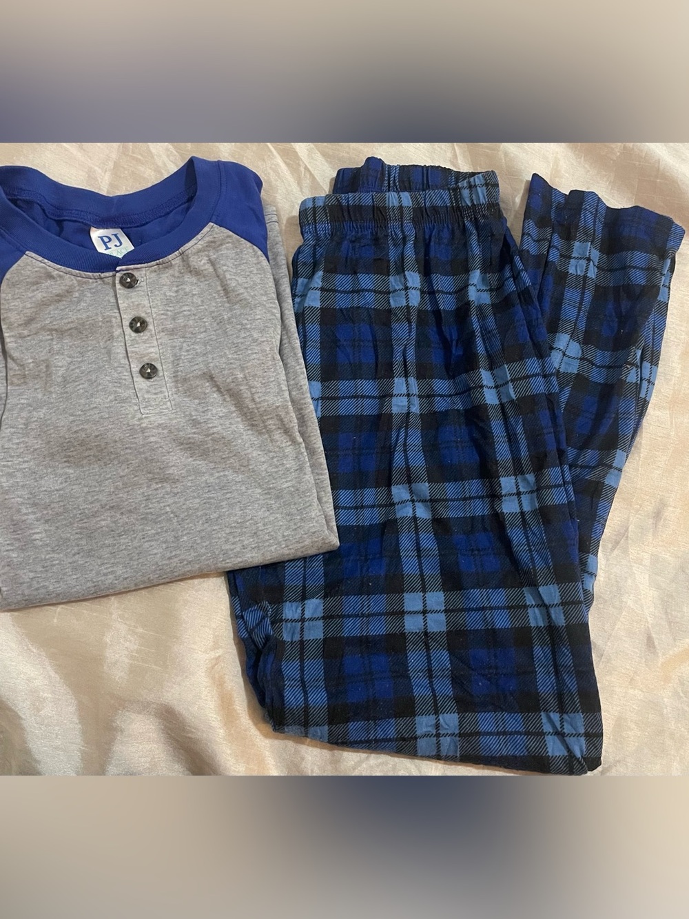 Children’s Place Grey & Blue Kids Pajama Set - Plaid Lounge Pants